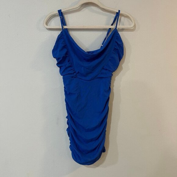NWT Hello Molly Late Night Music Mini Dress Blue Ruched Sleeveless Size 4 - Picture 3 of 7